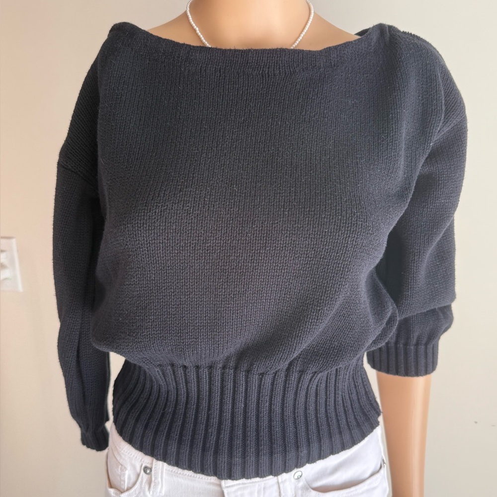 Marled 100% Cotton Cropped Black Sweater